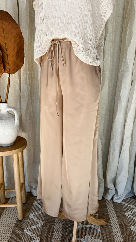 Walk this Way Satin Pant - Beige