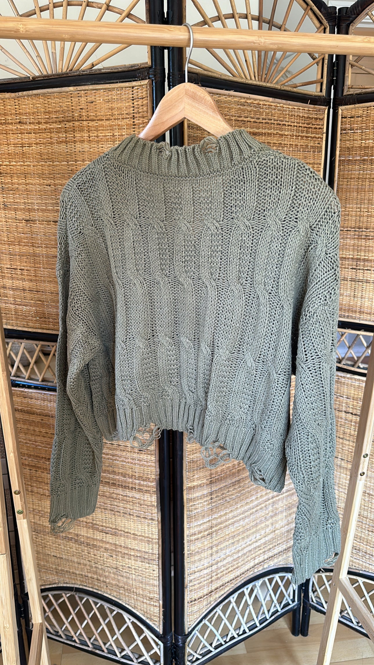 Winter Green Distress Sweater