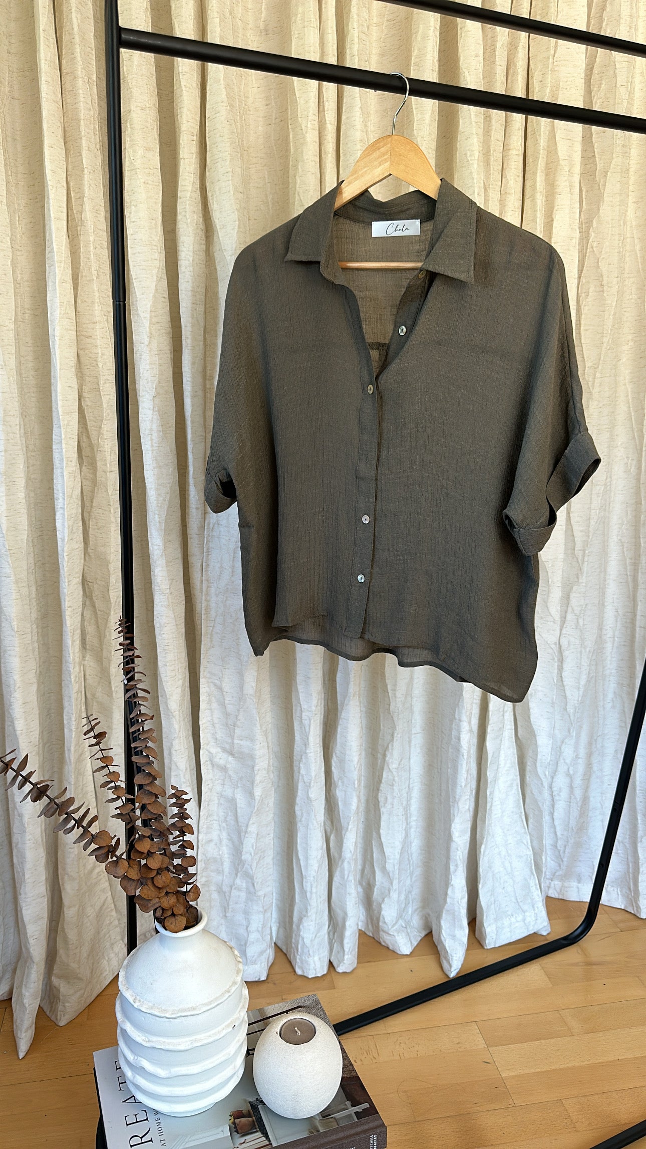 Summer Palm Leaf Shirt - dark green