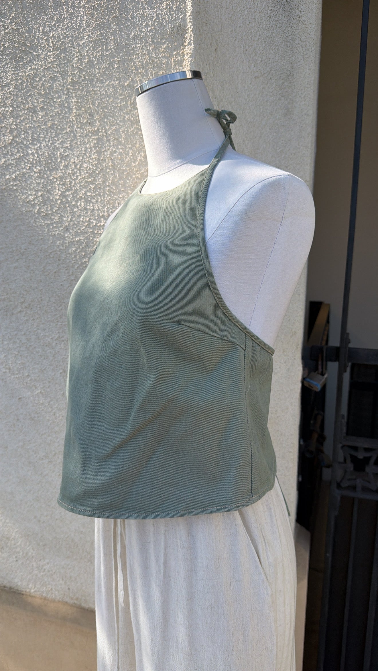 Tropical Palms Denim Halter Top