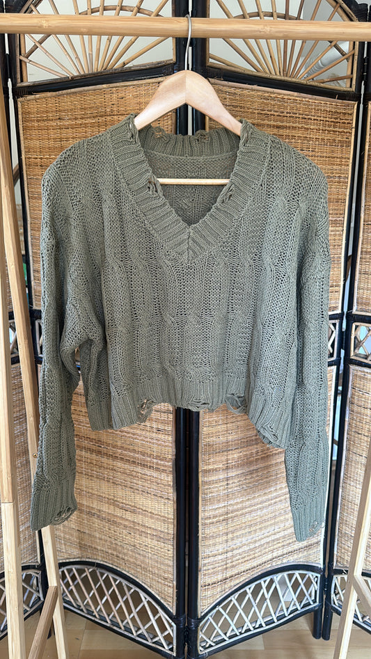 Winter Green Distress Sweater